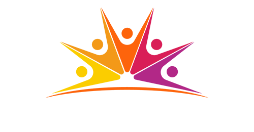 Enlyft brand logo with abstract crown of figures in orange and pink, client branding by The Design Aura
