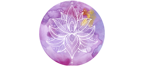 Switchword brand logo with lotus flower illustration on purple watercolor background, client branding by The Design Aura
