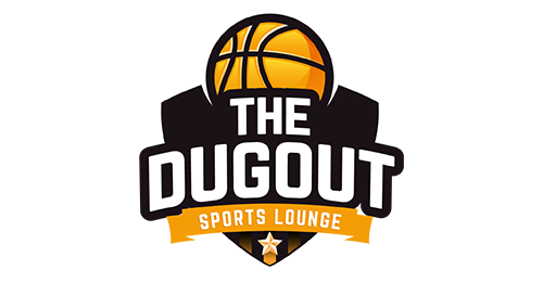 The Dugout brand logo with basketball and hoop icon in orange and black, client branding by The Design Aura