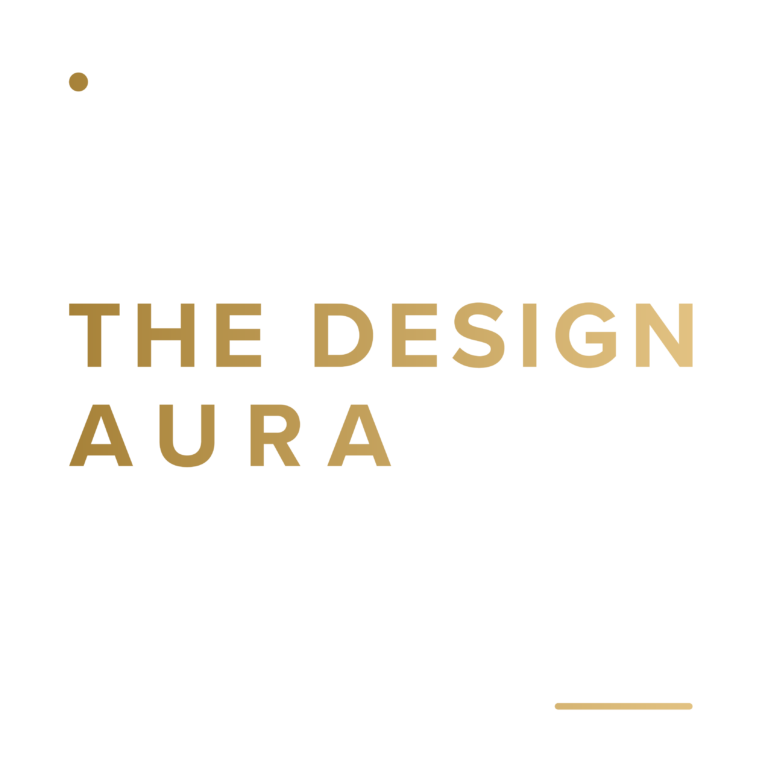 The Design Aura logo in gold on white, branding agency for lifestyle and fashion brands