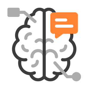 Performance marketing icon with brain and speech bubble illustration, performance marketing agency by The Design Aura