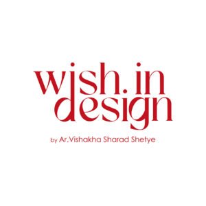 Wish In Design logo by Ar. Vishakha Sharad Shetye in red serif typography, brand identity design