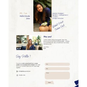 Ridhi Khosla Jalan personal branding website design with pastel layout and portrait, website design by The Design Aura