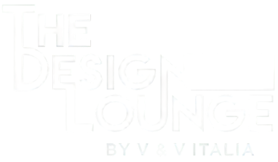 The Design Lounge brand logo in white typography, luxury wallcovering client branding